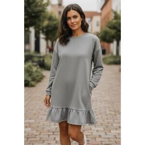 MOD Gray Ruffle Hem Tunic Dress Long Sleeve Casual Mini Dress Size M